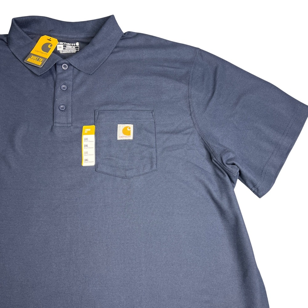 Carhartt Mens 3XL Navy Blue Loose Fit Short Sleeve Pocket Polo Shirt TK6685 NWT